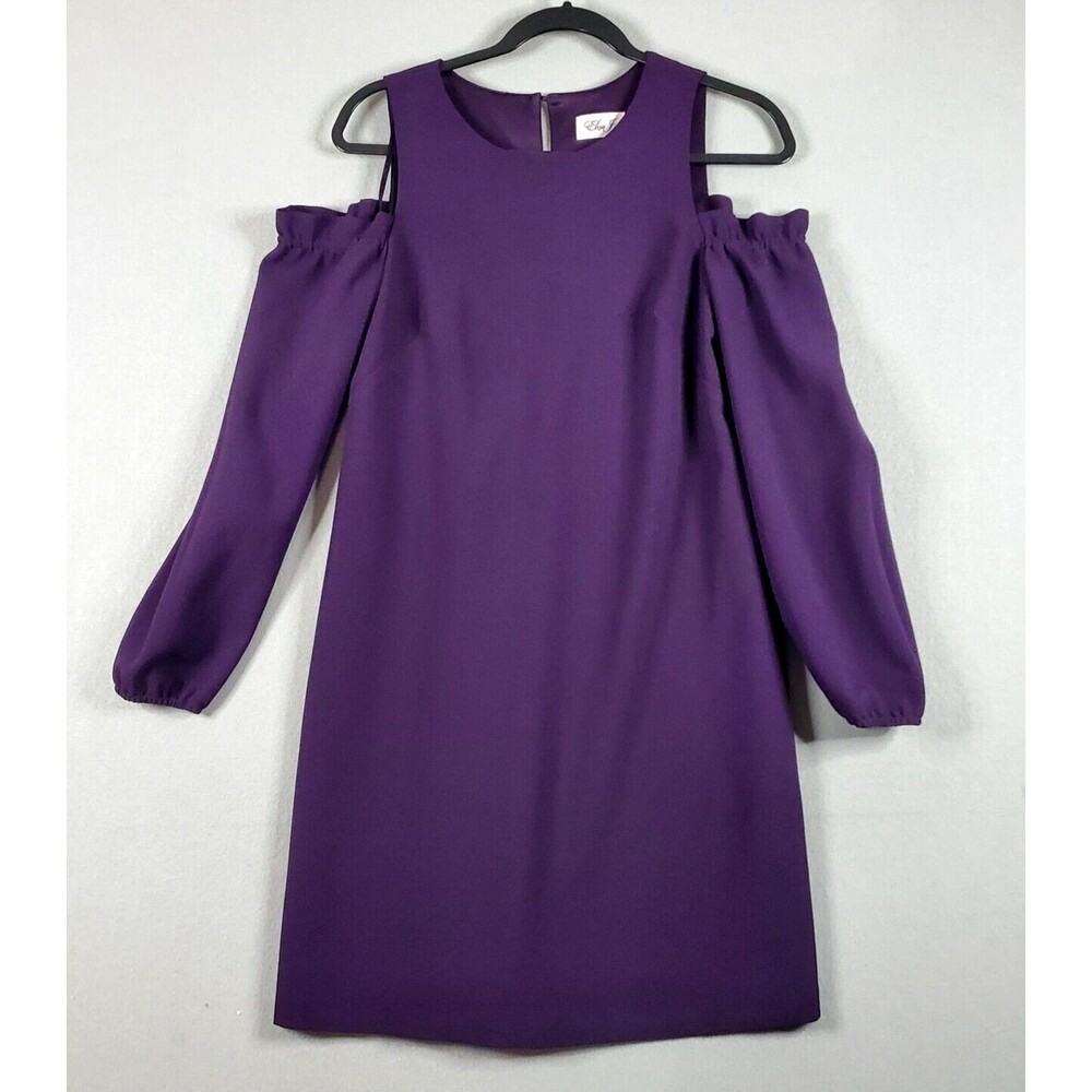 Eliza J Balloon Sleeve Ruffle Cold Shoulder Dress Purple Womens Size 4